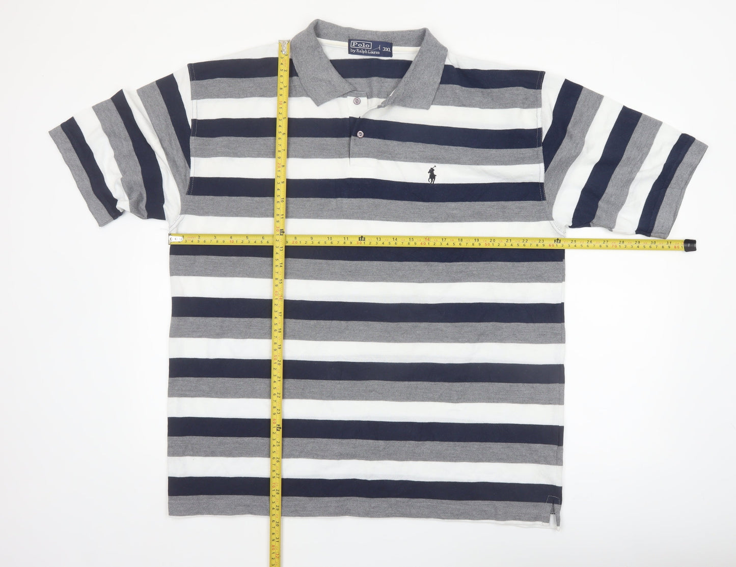 Ralph Lauren Men's 3XL Striped Cotton Polo Shirt Grey Navy