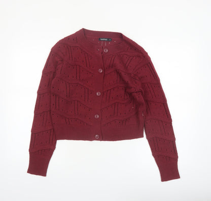 Boohoo Women's Red Open-Knit Long Sleeve Cardigan Size S