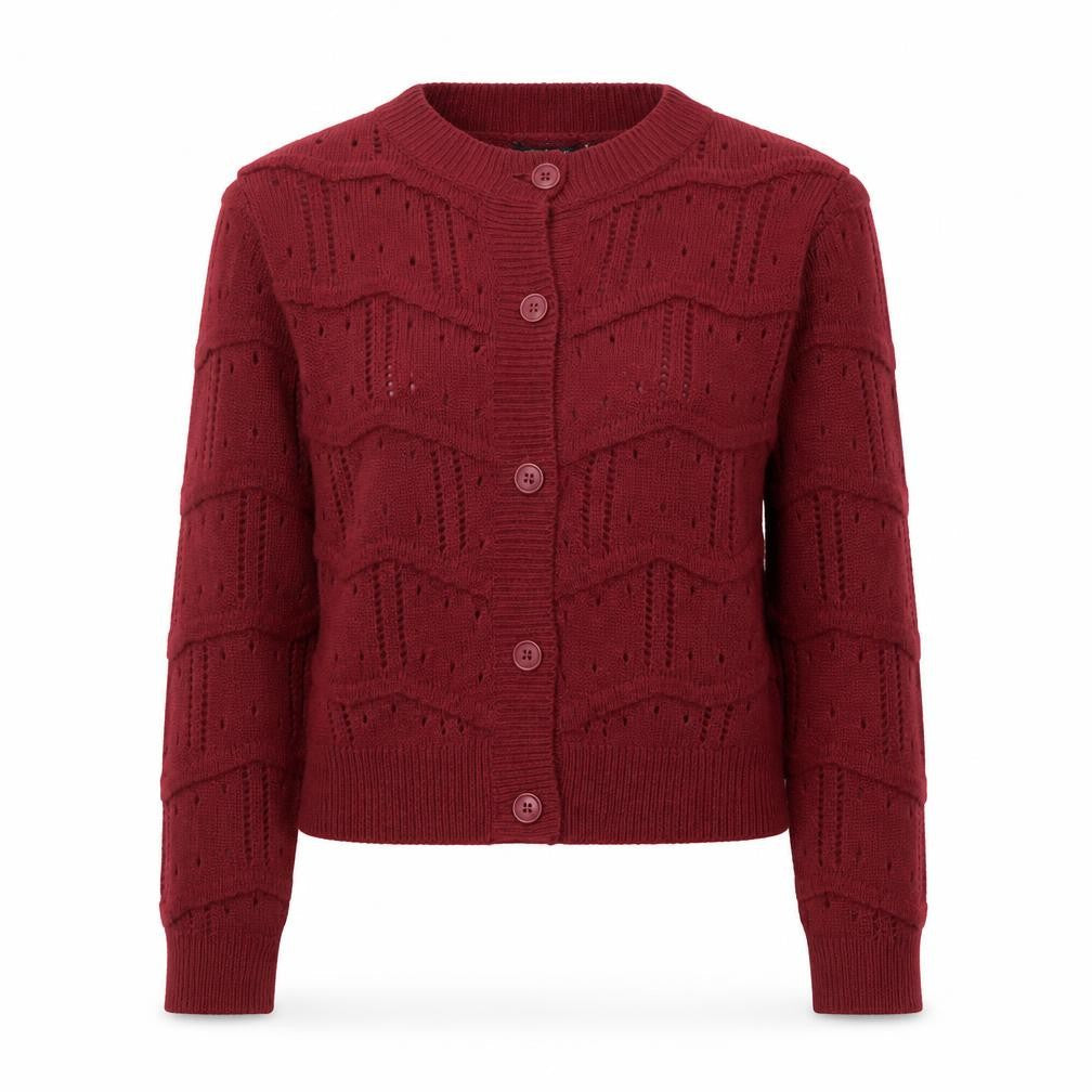 Boohoo Women's Red Open-Knit Long Sleeve Cardigan Size S