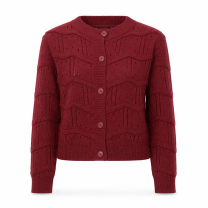 Boohoo Women's Red Open-Knit Long Sleeve Cardigan Size S