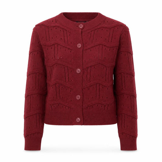 Boohoo Women's Red Open-Knit Long Sleeve Cardigan Size S