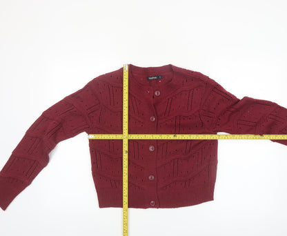 Boohoo Women's Red Open-Knit Long Sleeve Cardigan Size S
