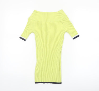 Next Womens Green Off Shoulder Ribbed Knit Jumper Size 12