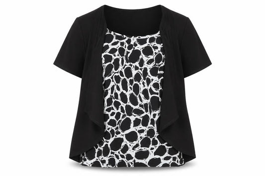 Sarah Hamilton Women's Black Geometric Tunic Blouse Size 16