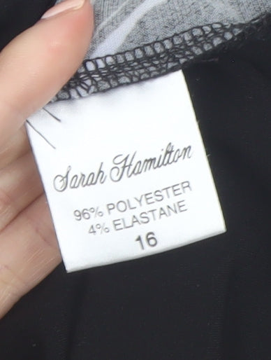 Sarah Hamilton Women's Black Geometric Tunic Blouse Size 16