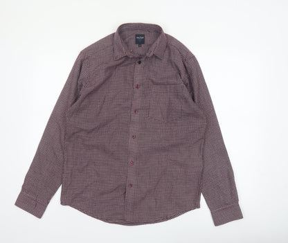 James Pringle Men's Red Check Button-Up Long Sleeve Shirt S
