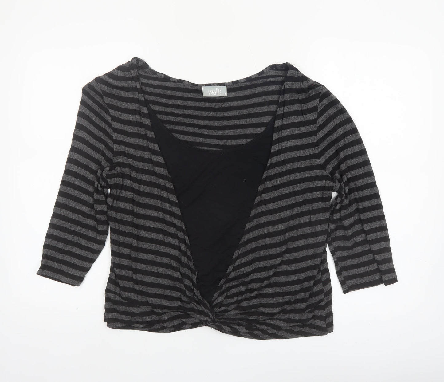 Wallis Womens Black Striped Wrap Jersey Top Size 18 3/4 Sleeve