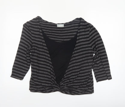 Wallis Womens Black Striped Wrap Jersey Top Size 18 3/4 Sleeve