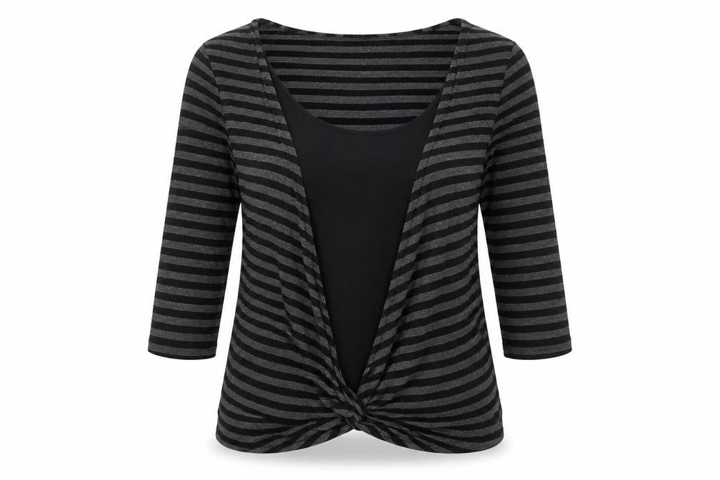 Wallis Womens Black Striped Wrap Jersey Top Size 18 3/4 Sleeve