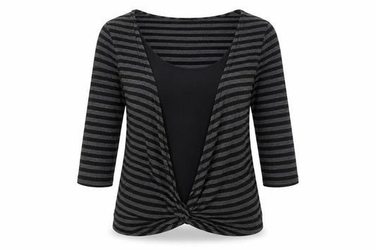 Wallis Womens Black Striped Wrap Jersey Top Size 18 3/4 Sleeve
