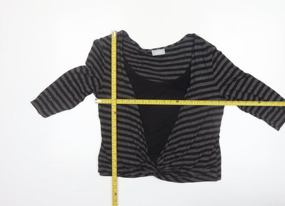Wallis Womens Black Striped Wrap Jersey Top Size 18 3/4 Sleeve