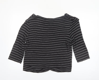 Wallis Womens Black Striped Wrap Jersey Top Size 18 3/4 Sleeve
