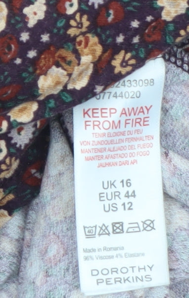 Dorothy Perkins Womens Multicoloured Floral A-Line Dress UK 16