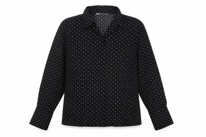 Amaranto Womens Black Polka Dot Long Sleeve Collared Blouse Size 14