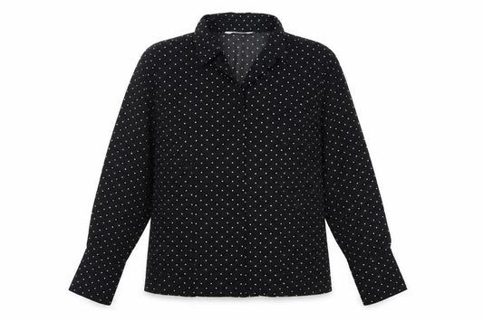 Amaranto Womens Black Polka Dot Long Sleeve Collared Blouse Size 14