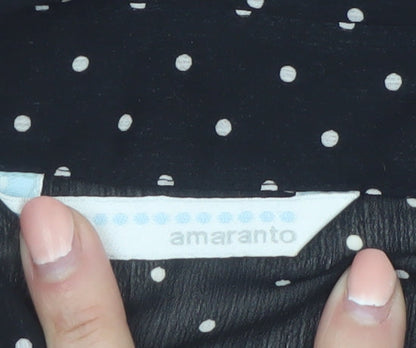 Amaranto Womens Black Polka Dot Long Sleeve Collared Blouse Size 14