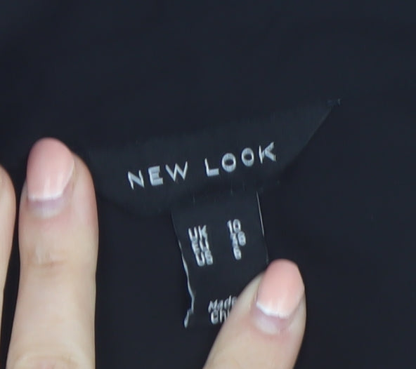 New Look Women's Black Long Sleeve Button-Up Chiffon Shirt Size 10