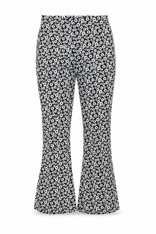 New Look Womens Black Floral Flared Jersey Trousers Size 10