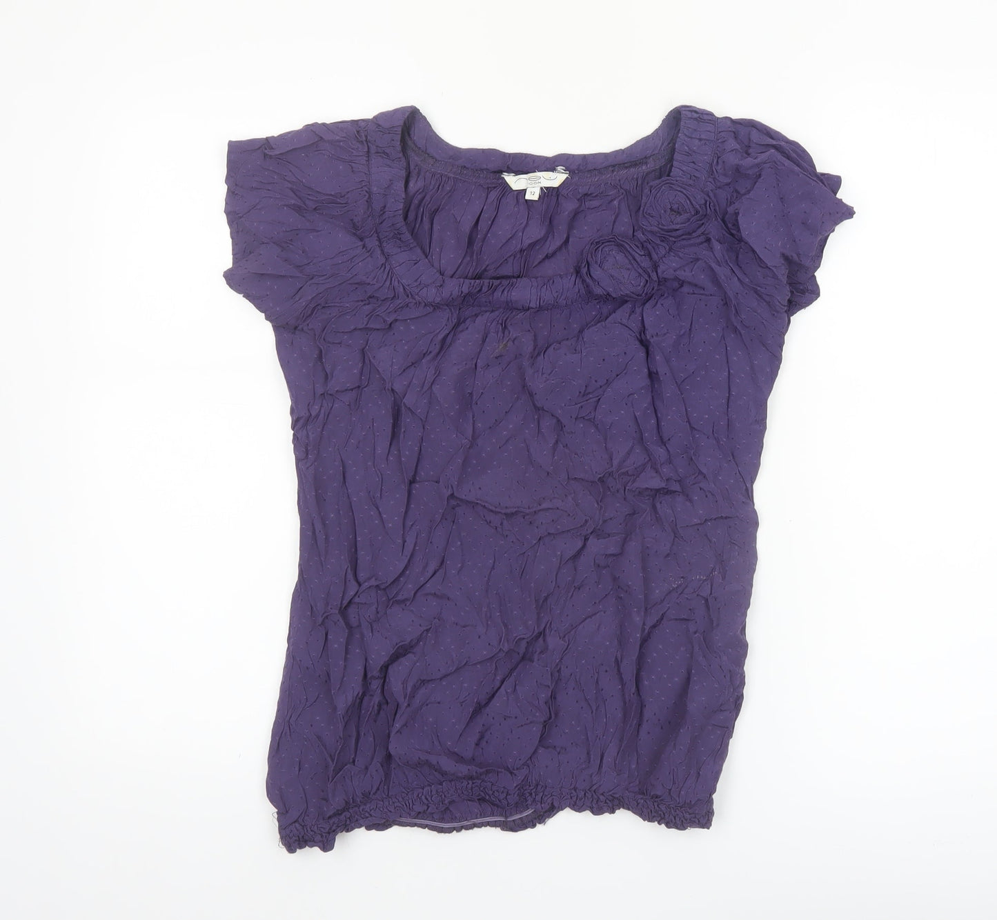 New Look Women’s Purple Viscose Tunic Blouse Size 12 Short Sleeve