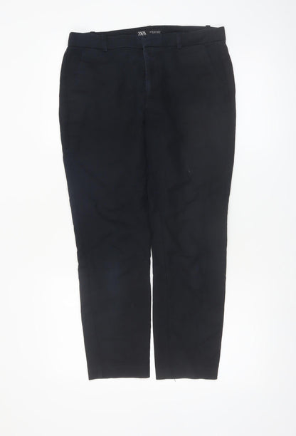 Zara Women Black Chino Trousers Size 10 Slim Fit Cotton Stretch