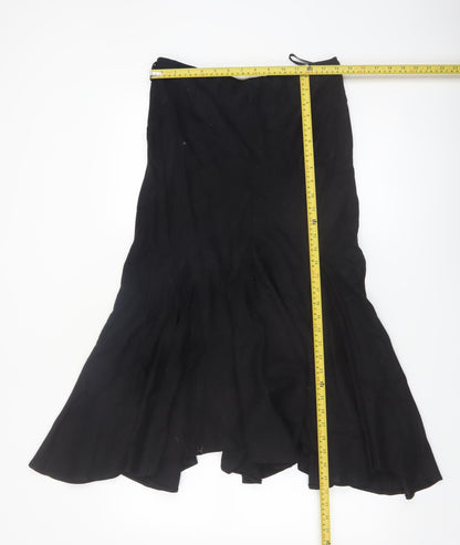 Wallis Women Black Linen Blend Flared Midi Skirt Size 12 Petite