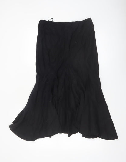 Wallis Women Black Linen Blend Flared Midi Skirt Size 12 Petite