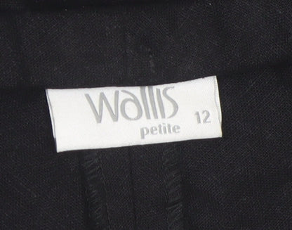 Wallis Women Black Linen Blend Flared Midi Skirt Size 12 Petite
