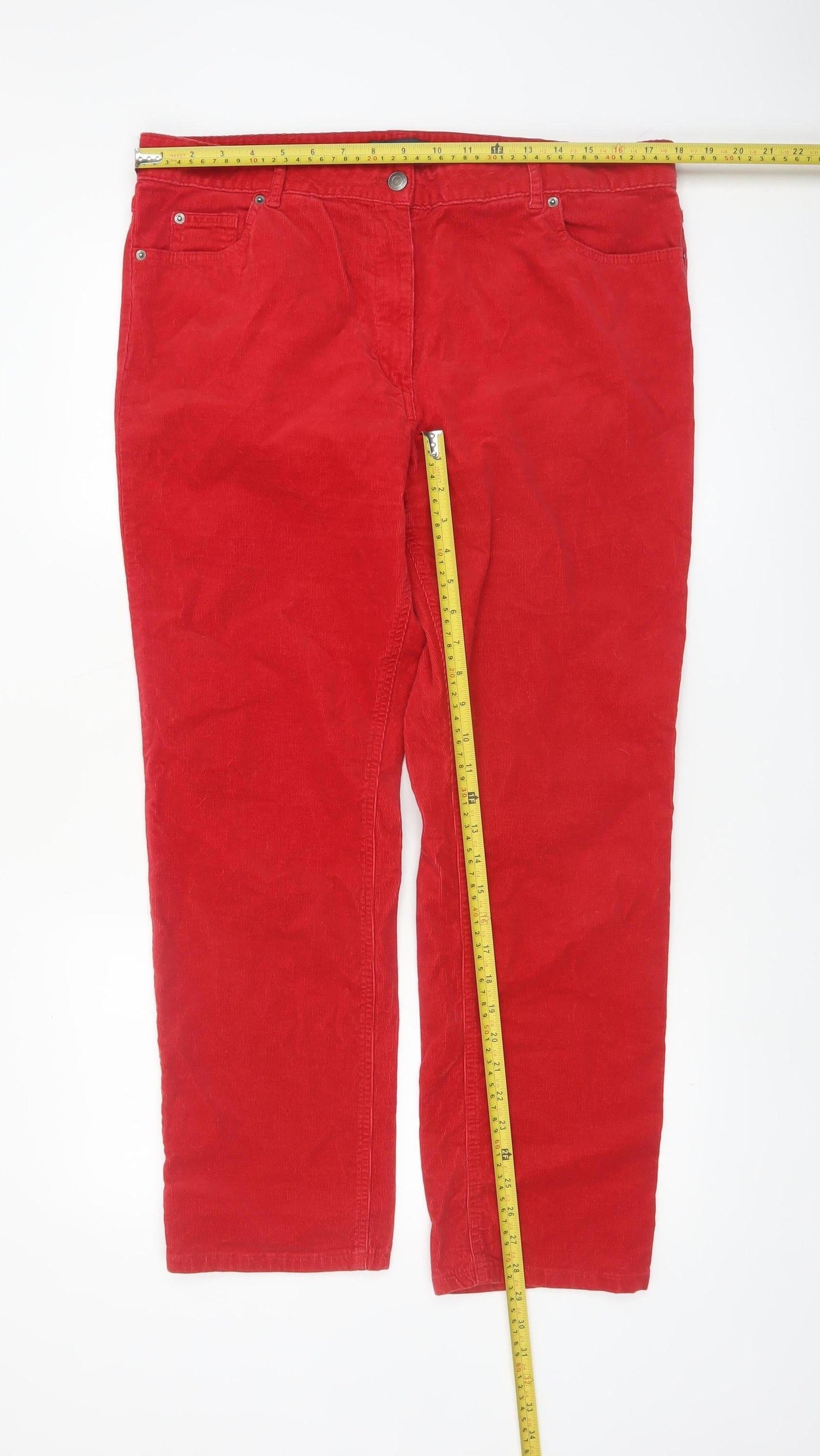 Marks and Spencer Women Bright Red Corduroy Trousers Size 16 Short