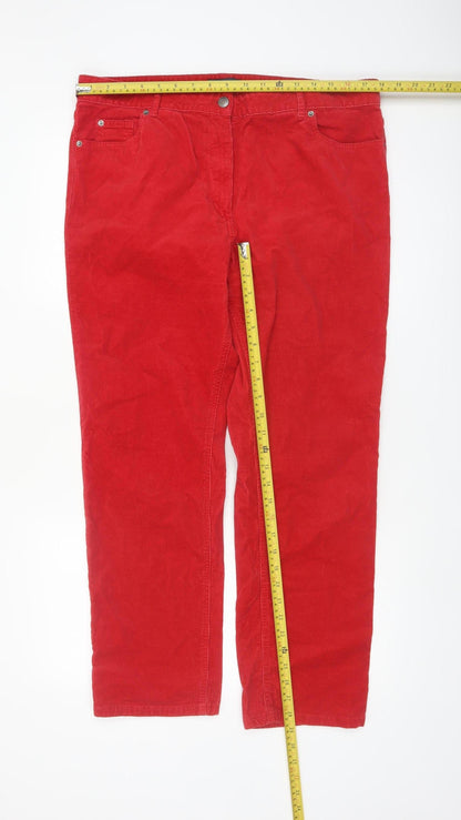 Marks and Spencer Women Bright Red Corduroy Trousers Size 16 Short