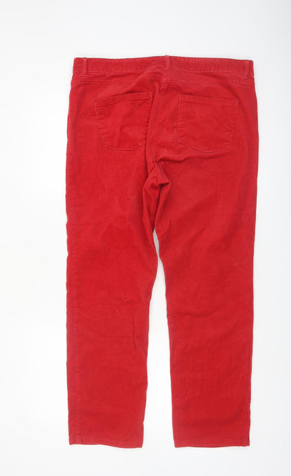 Marks and Spencer Women Bright Red Corduroy Trousers Size 16 Short