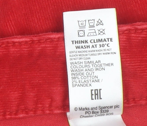 Marks and Spencer Women Bright Red Corduroy Trousers Size 16 Short