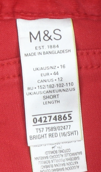 Marks and Spencer Women Bright Red Corduroy Trousers Size 16 Short