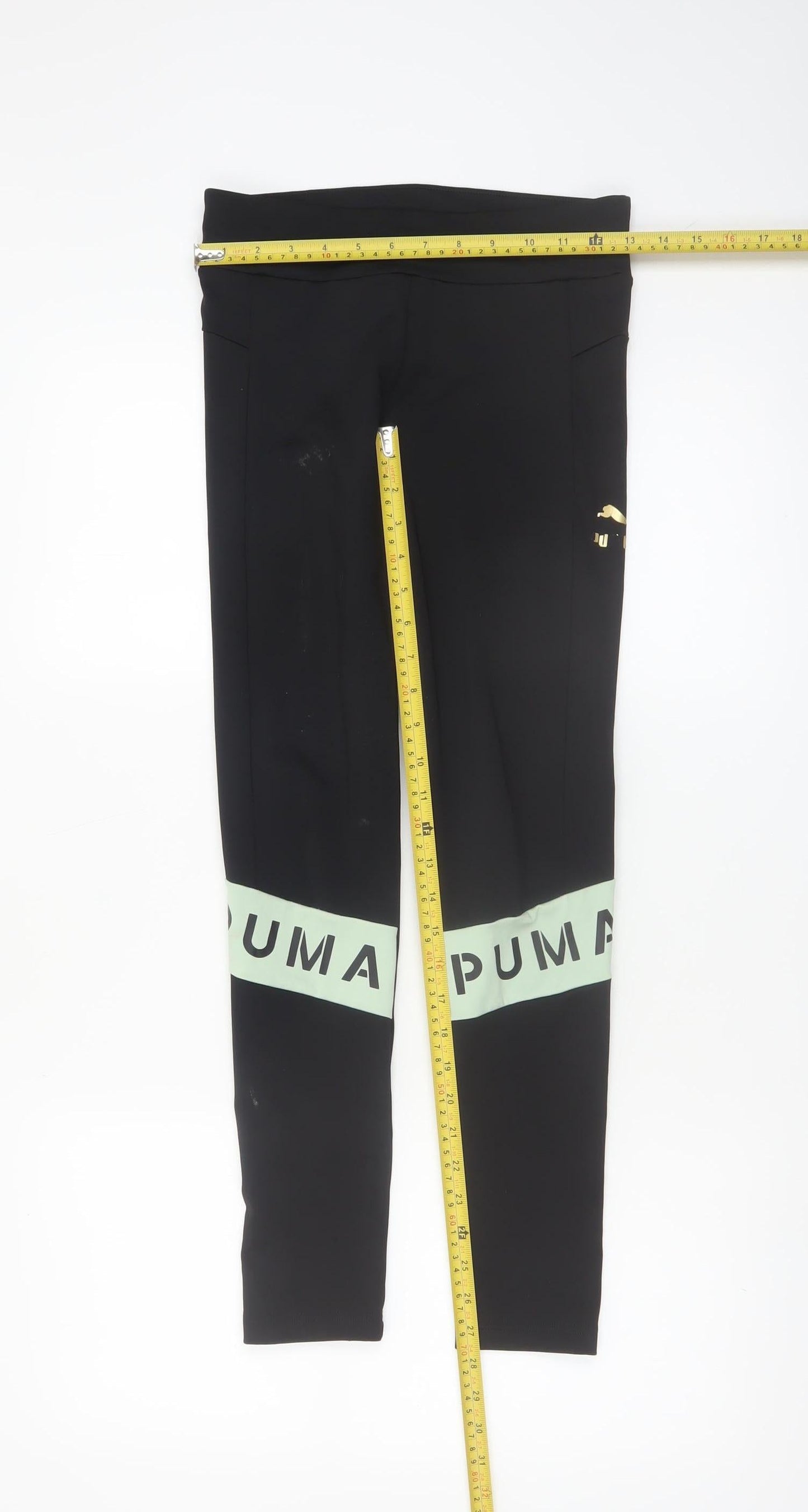 Puma Girls Black 13-14 Years Activewear Leggings with Logo Print