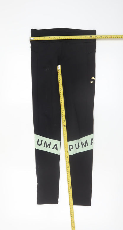 Puma Girls Black 13-14 Years Activewear Leggings with Logo Print