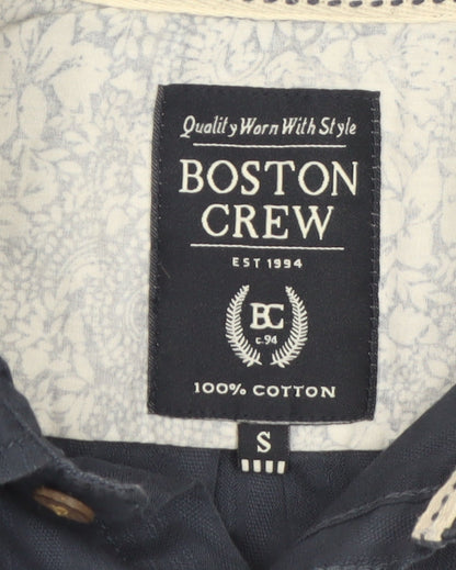 Boston Crew Men's Blue Cotton Short Sleeve Button-Up Shirt Size S