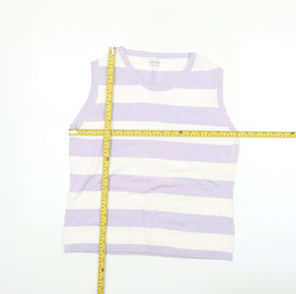Editions Women Purple White Striped 100% Cotton Sleeveless Tank Top Size 12