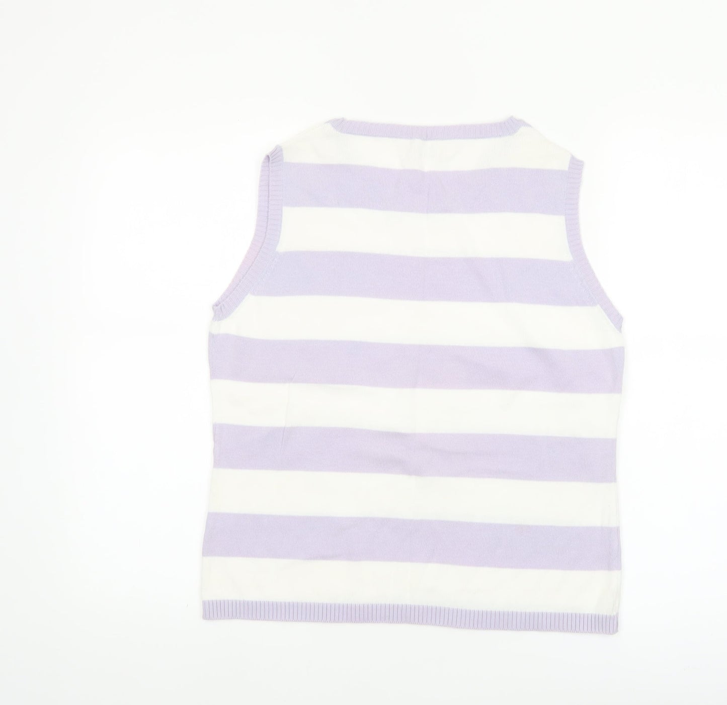Editions Women Purple White Striped 100% Cotton Sleeveless Tank Top Size 12