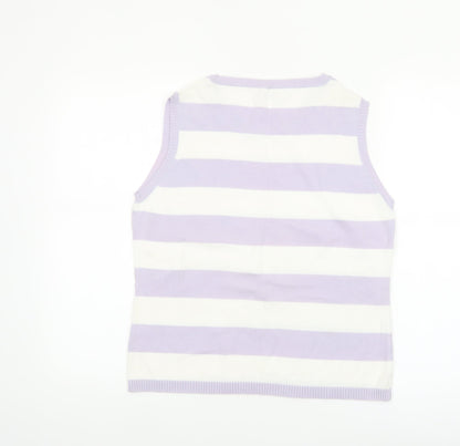 Editions Women Purple White Striped 100% Cotton Sleeveless Tank Top Size 12