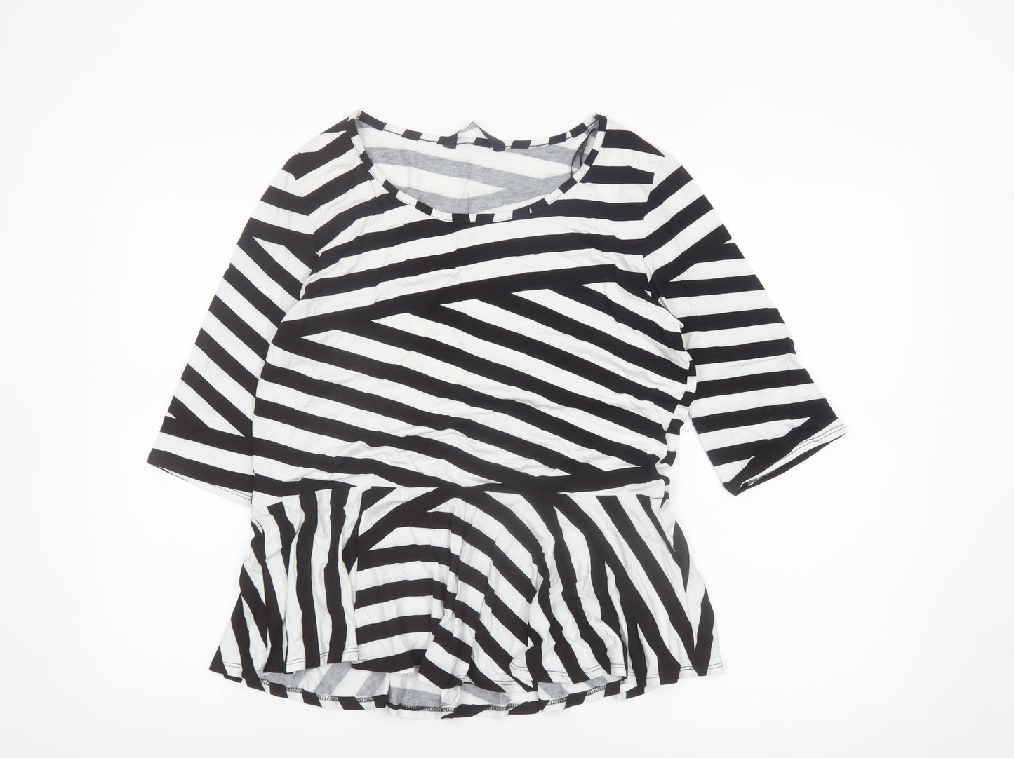 BHS Women’s Black White Striped Tunic Top Size 18 Viscose Stretch