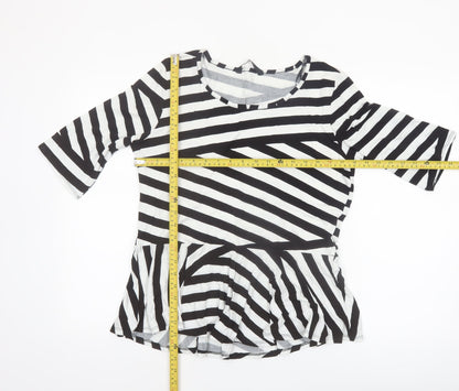 BHS Women’s Black White Striped Tunic Top Size 18 Viscose Stretch