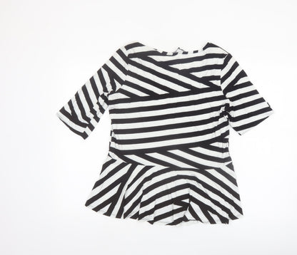 BHS Women’s Black White Striped Tunic Top Size 18 Viscose Stretch