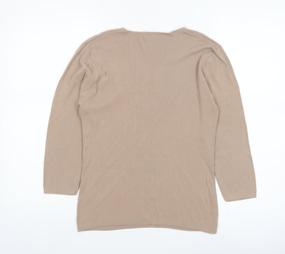 Mia Moda Women's Beige Beaded V-Neck Knit Blouse M