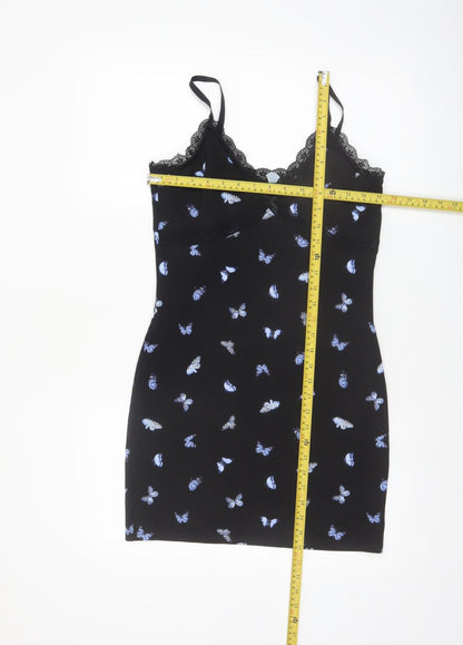 H&M Divided Black Butterfly Slip Dress Women’s Size 12 Lace Trim