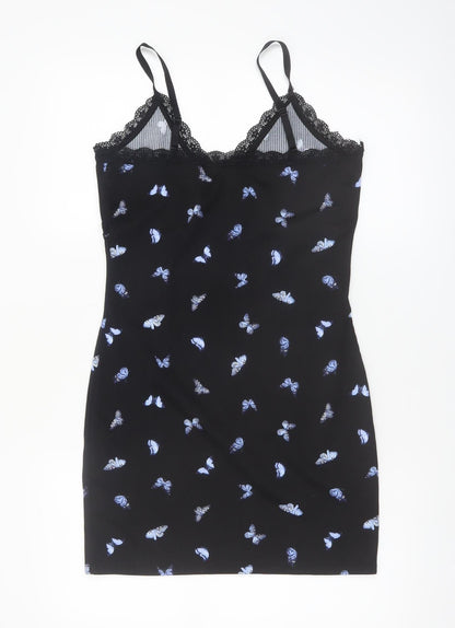 H&M Divided Black Butterfly Slip Dress Women’s Size 12 Lace Trim