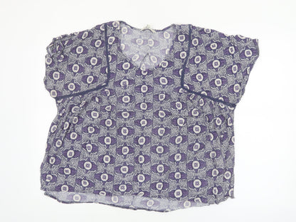 Next Women’s Purple Floral Viscose Tunic Blouse UK 16 Short Sleeve