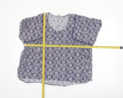 Next Women’s Purple Floral Viscose Tunic Blouse UK 16 Short Sleeve