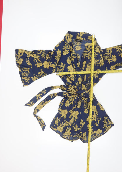PrettyLittleThing Womens Navy Floral Wrap Playsuit Size 8