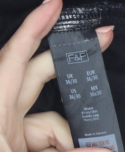 F&F Men's Black Straight Leg Jeans Size 36x30 Cotton Denim