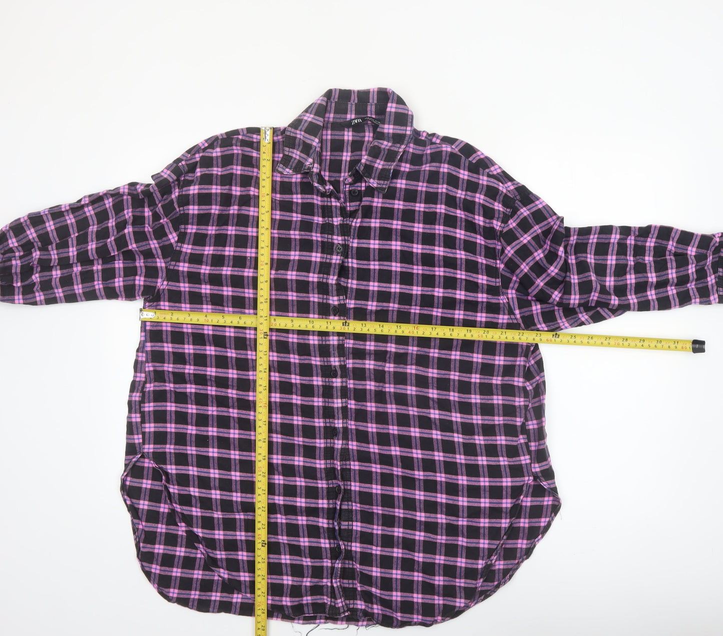 ZARA Women's Purple Check Flannel Button-Up Shirt Size S