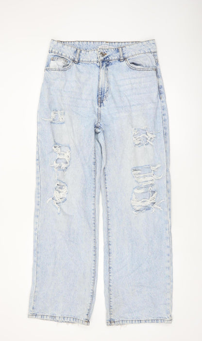 Primark Women’s Blue Light Wash Distressed Straight Jeans Size 14